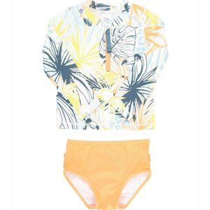 Ruffle Butts Birds of Paradise Long Sleeve Zipper Rash Guard Bikini